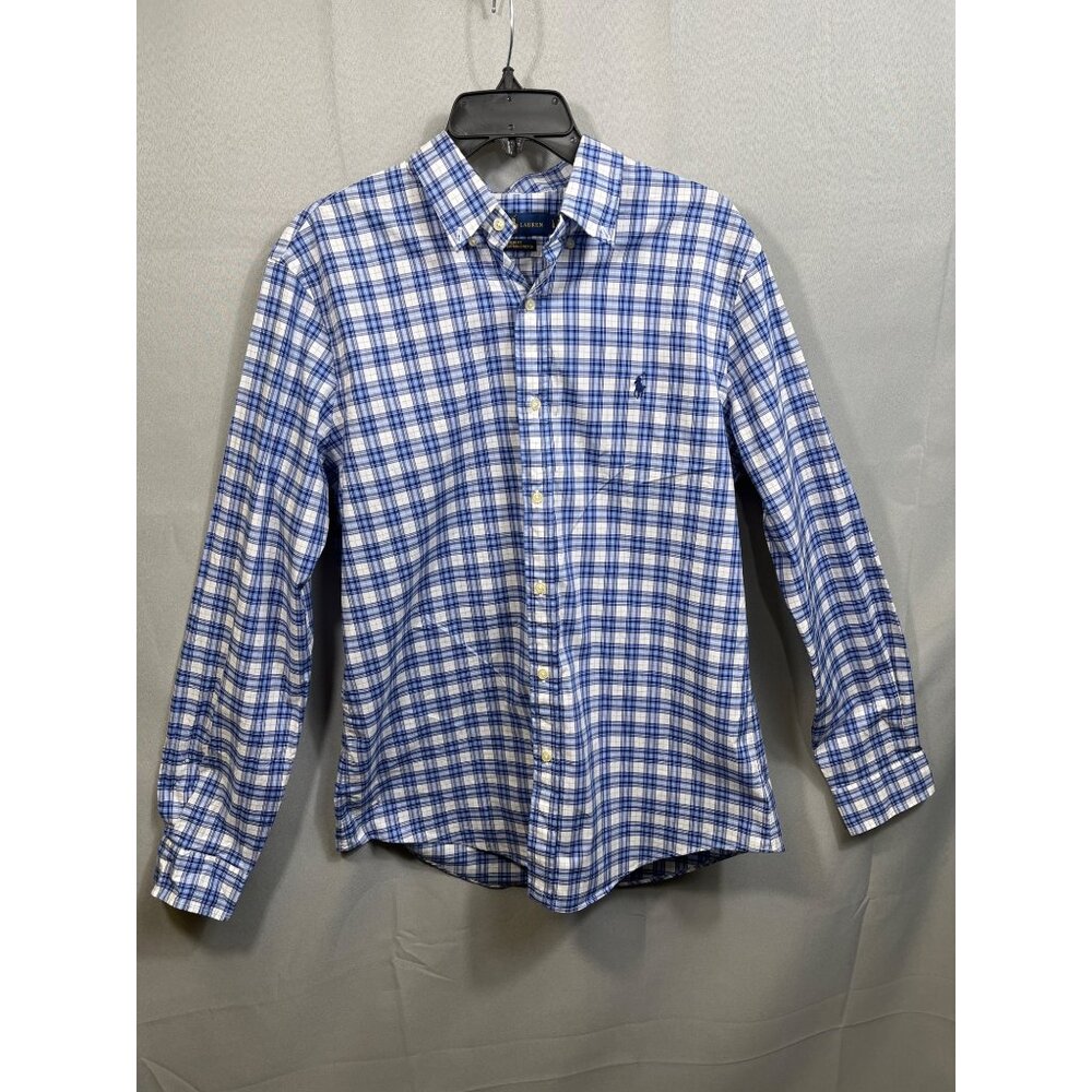 Ralph Lauren SKU 7540 Mens Blue and White Plaid Dress Shirt Size L